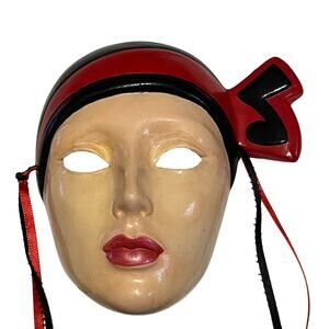 Vintage Clay Art Ceramic Music Note Mask Wall Hanger